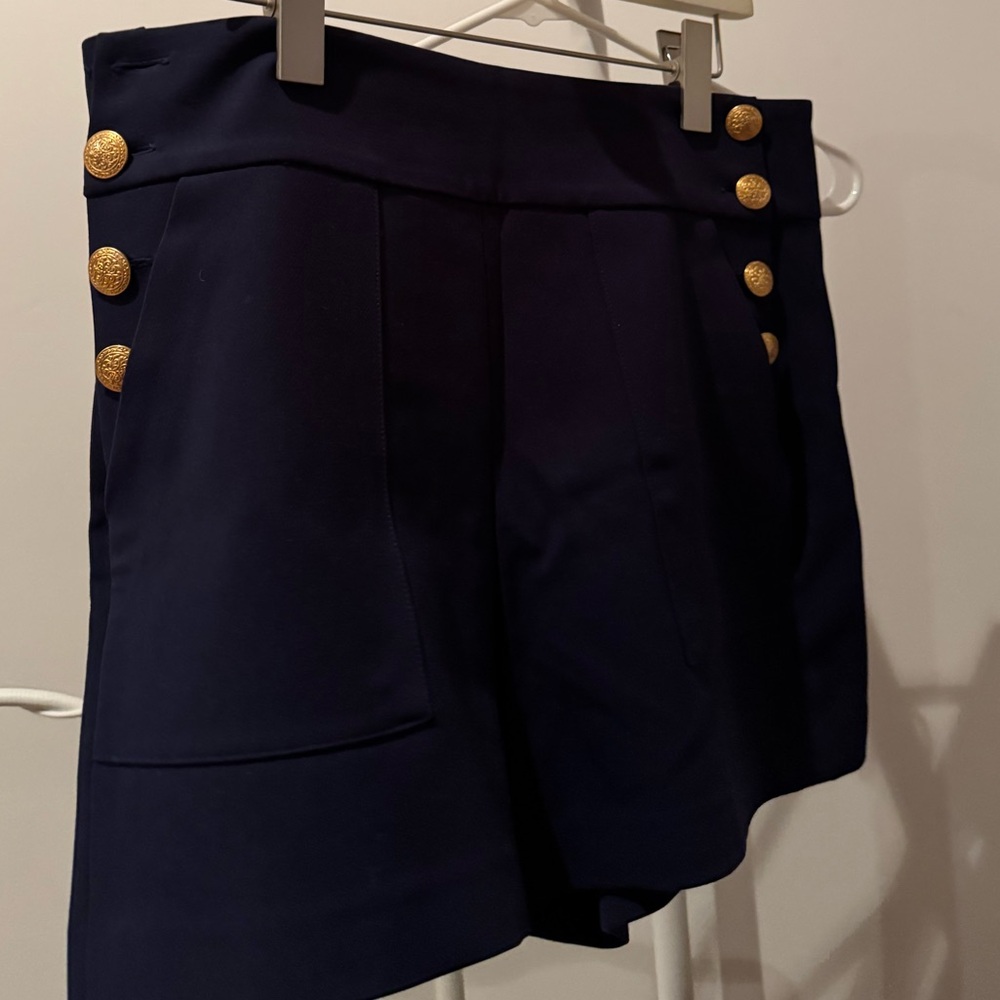 Alice + Olivia High Waist Navy Shorts with Gold Buttons